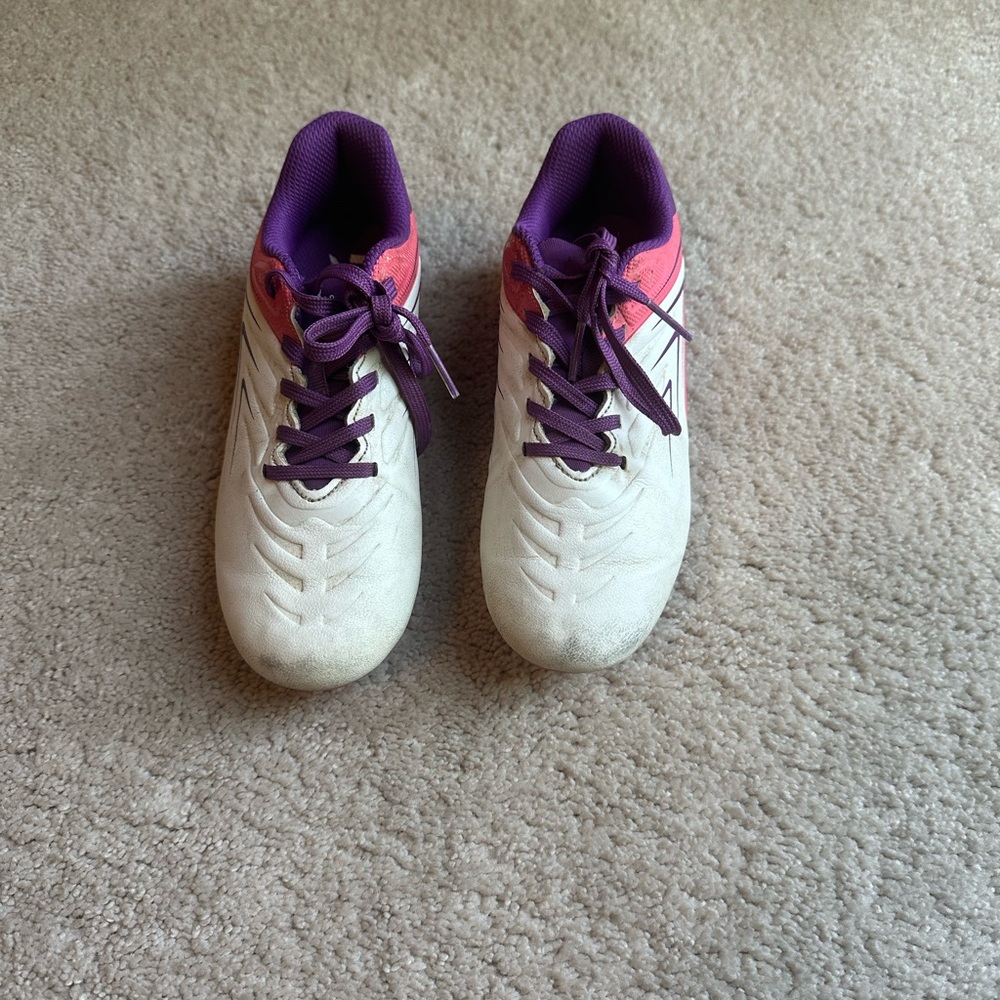 Youth White and Purple Soccer Cleats